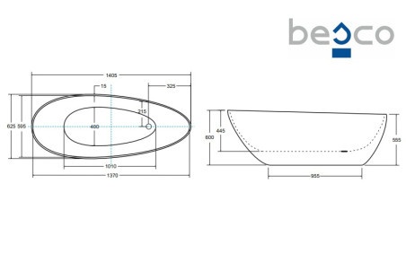 Wanna wolnostojąca Goya 140 + klik-klak chrom 142x62 mat